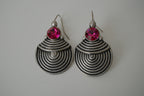 Silver-tone circular drop earrings