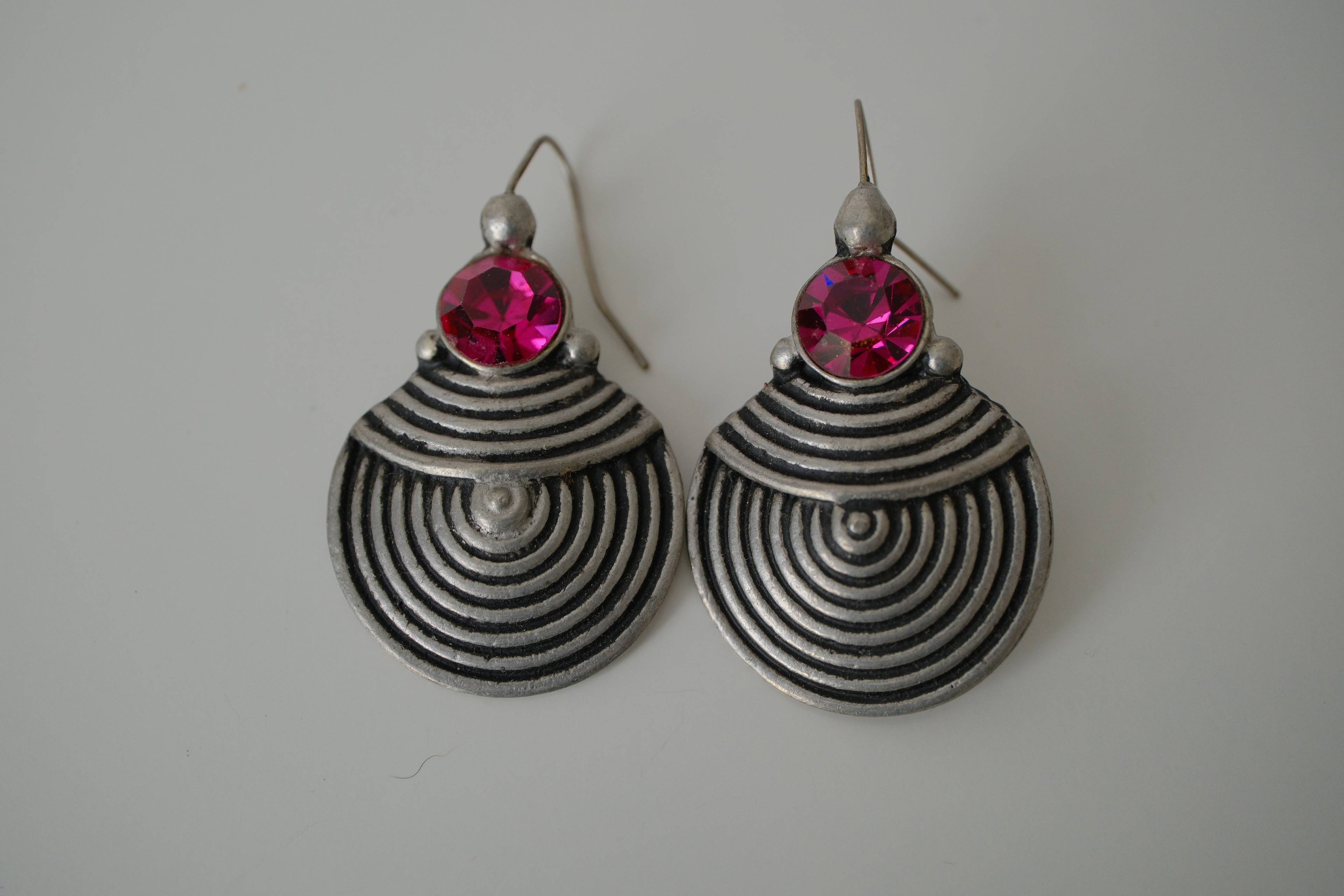 Silver-tone circular drop earrings