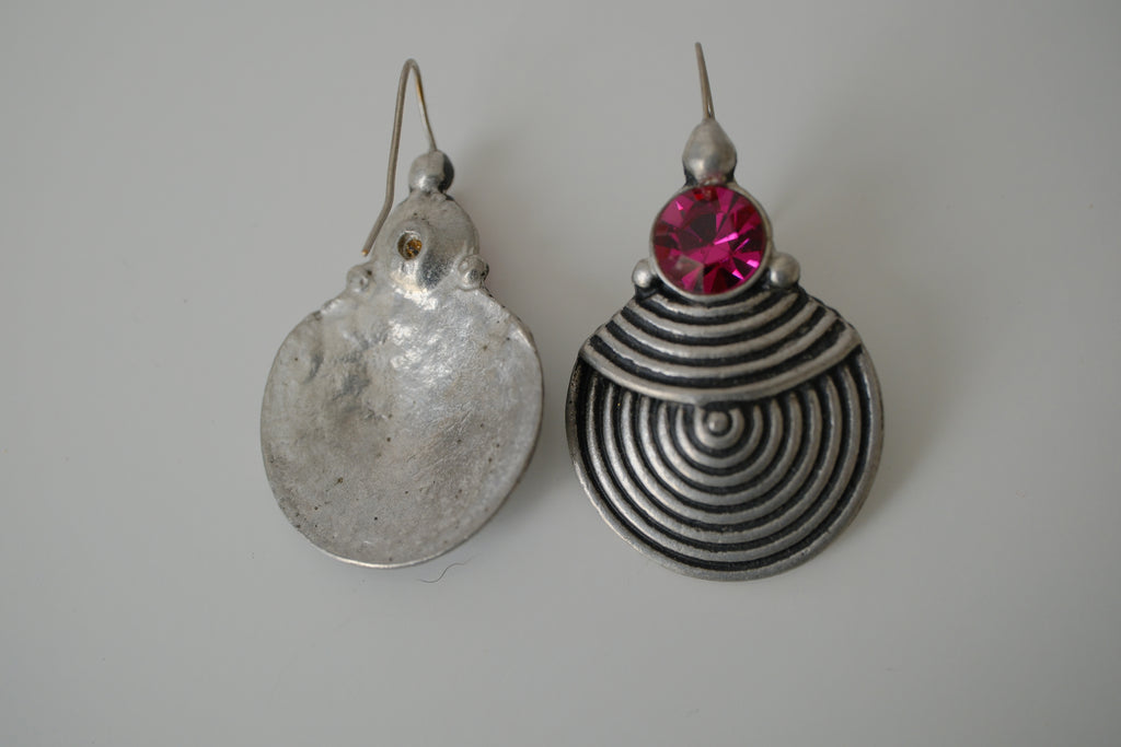 Silver-tone circular drop earrings