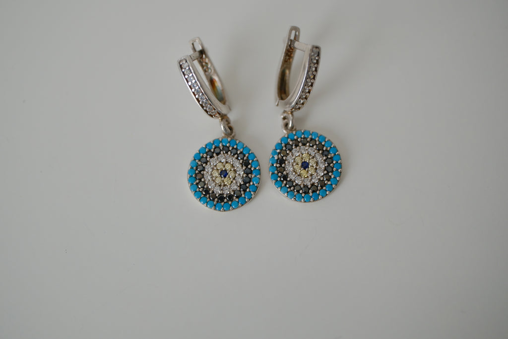 Sterling silver evil eye drop earrings