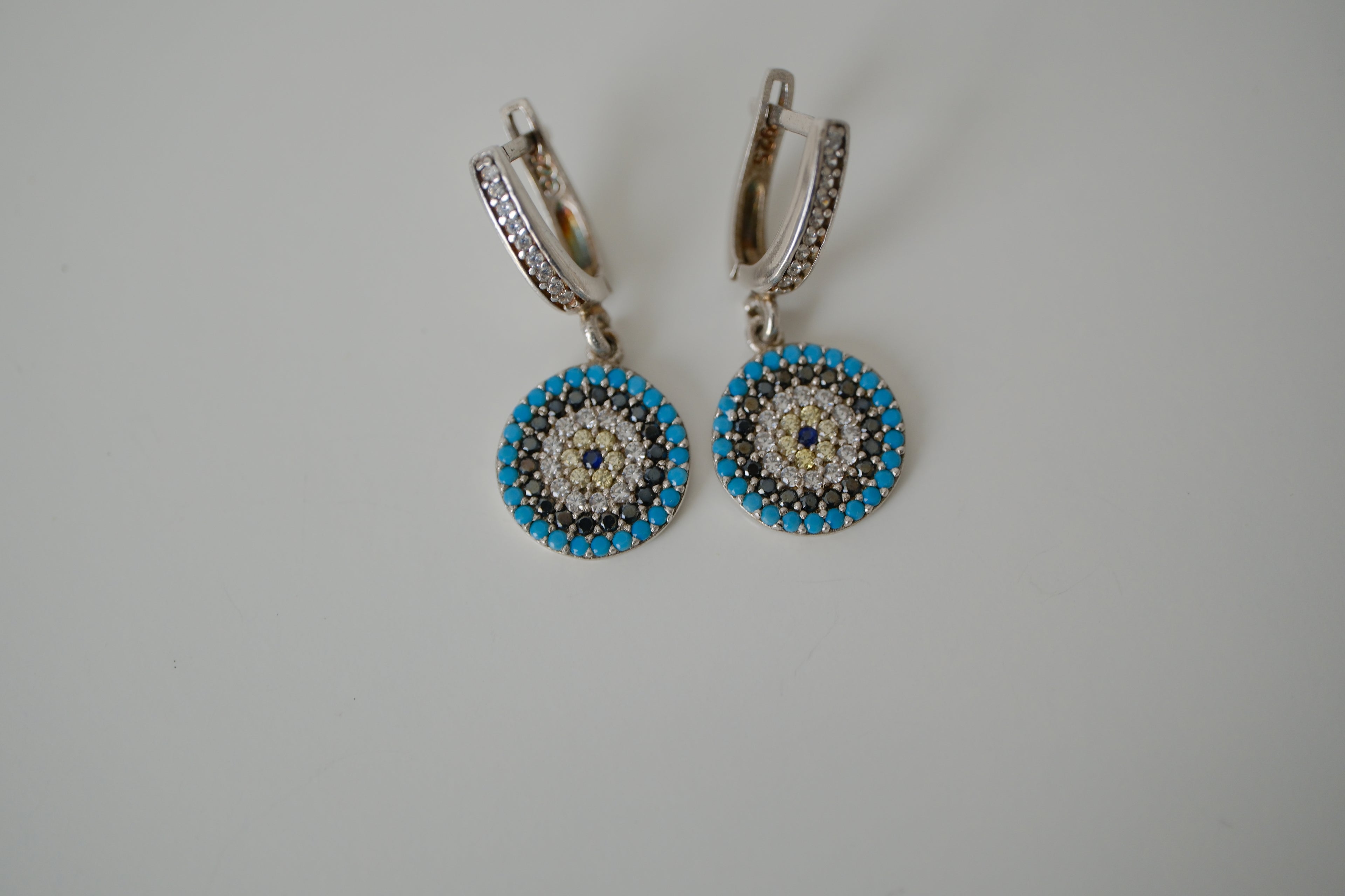 Sterling silver evil eye drop earrings