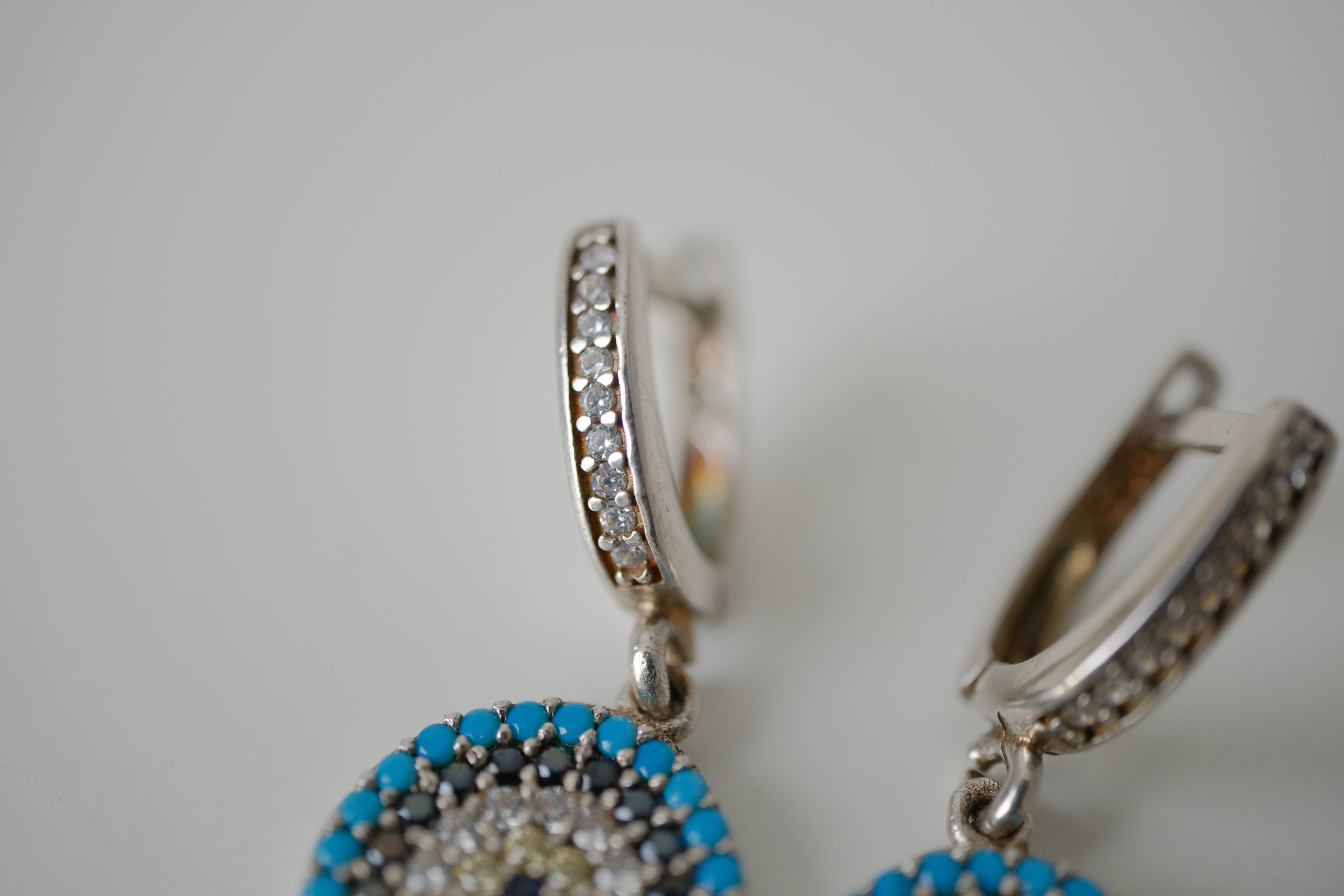 Sterling silver evil eye drop earrings