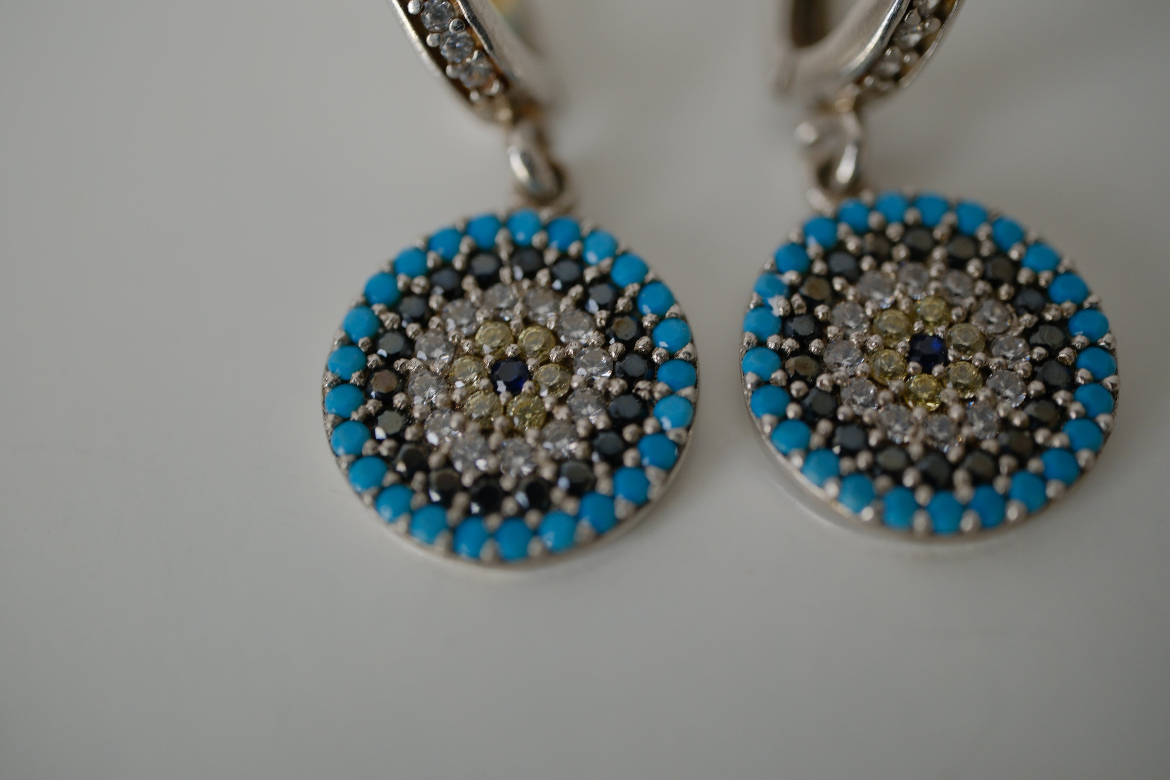 Sterling silver evil eye drop earrings