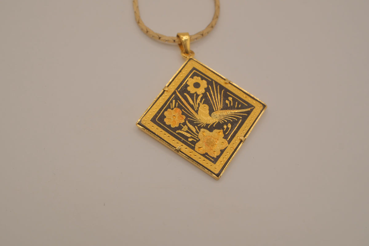 Vintage Songbird in Flight Damascene pendant necklace