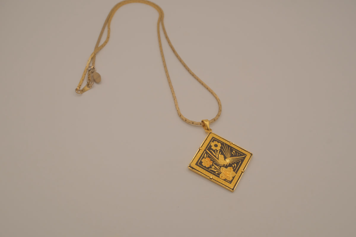 Vintage Songbird in Flight Damascene pendant necklace