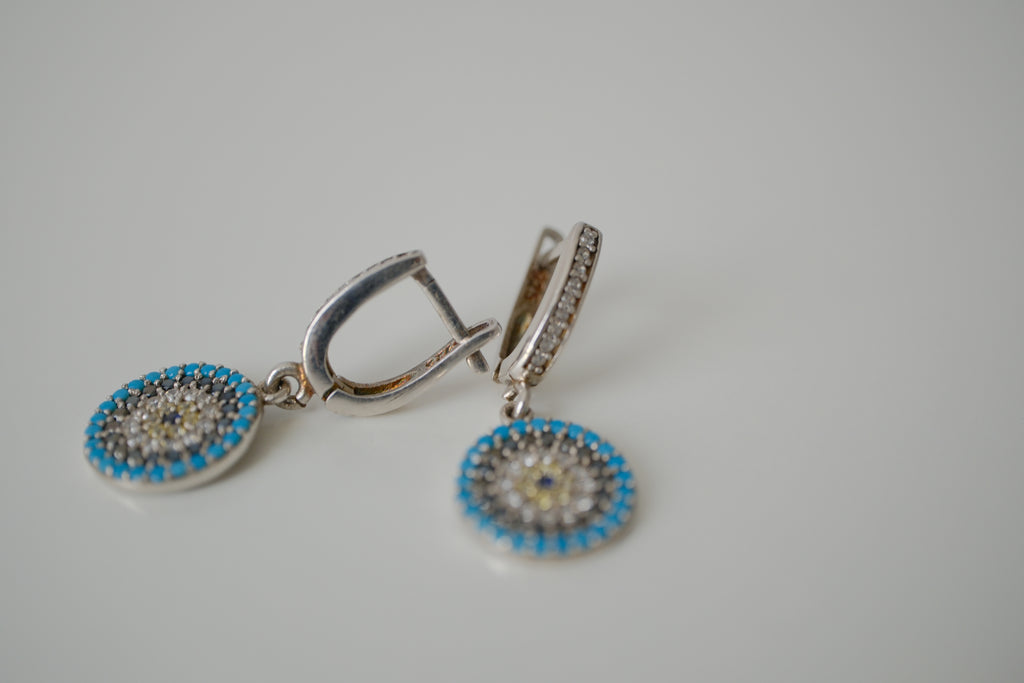 Sterling silver evil eye drop earrings