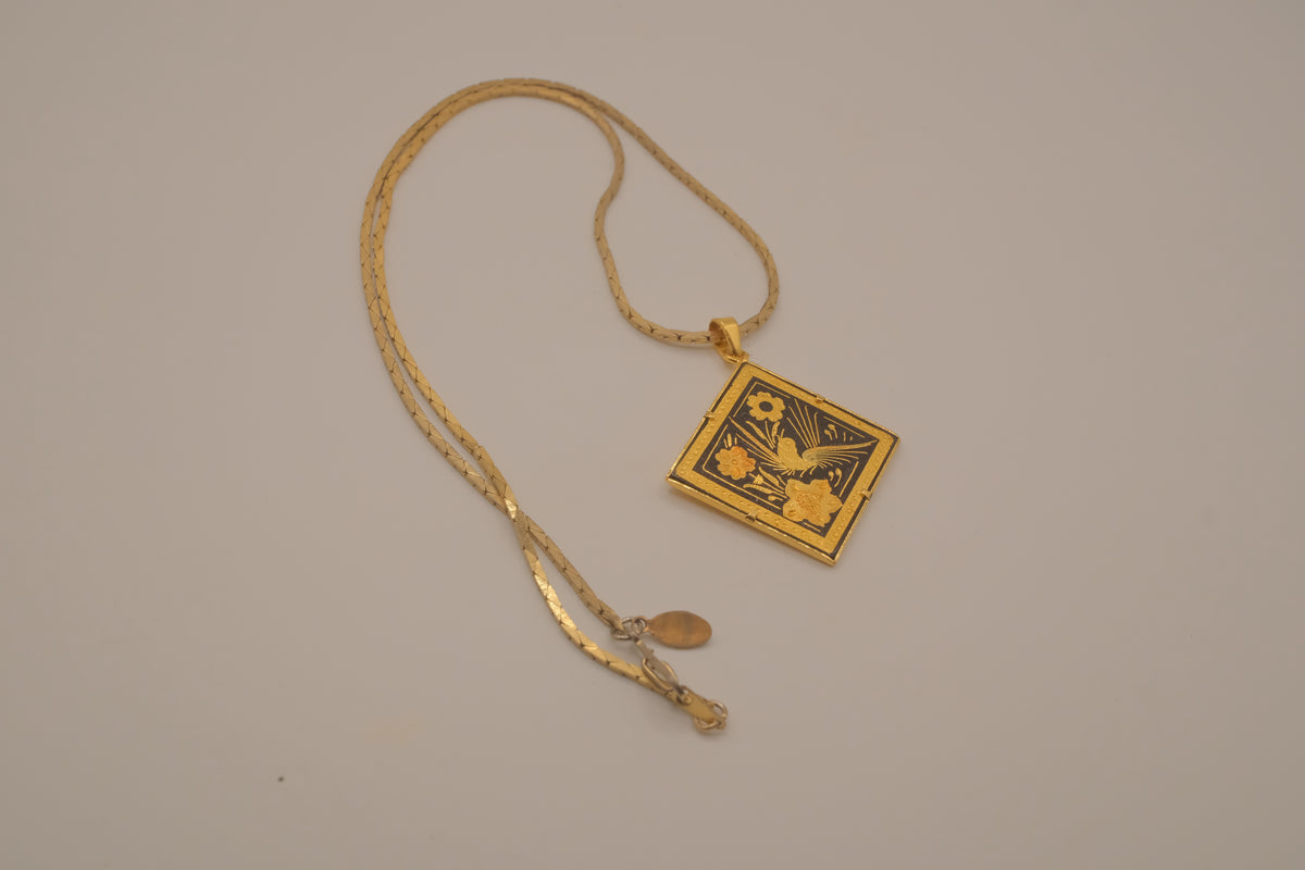 Vintage Songbird in Flight Damascene pendant necklace
