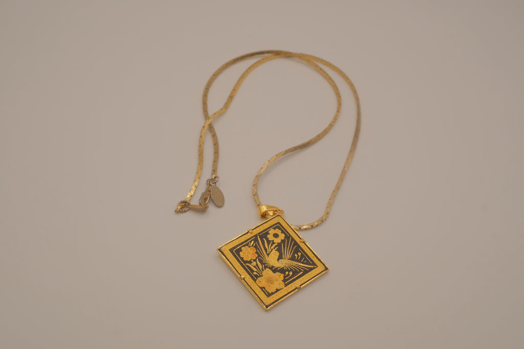 Vintage Songbird in Flight Damascene pendant necklace