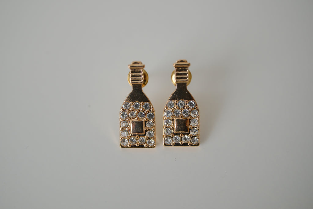 Rhinestone champagne bottle stud earrings