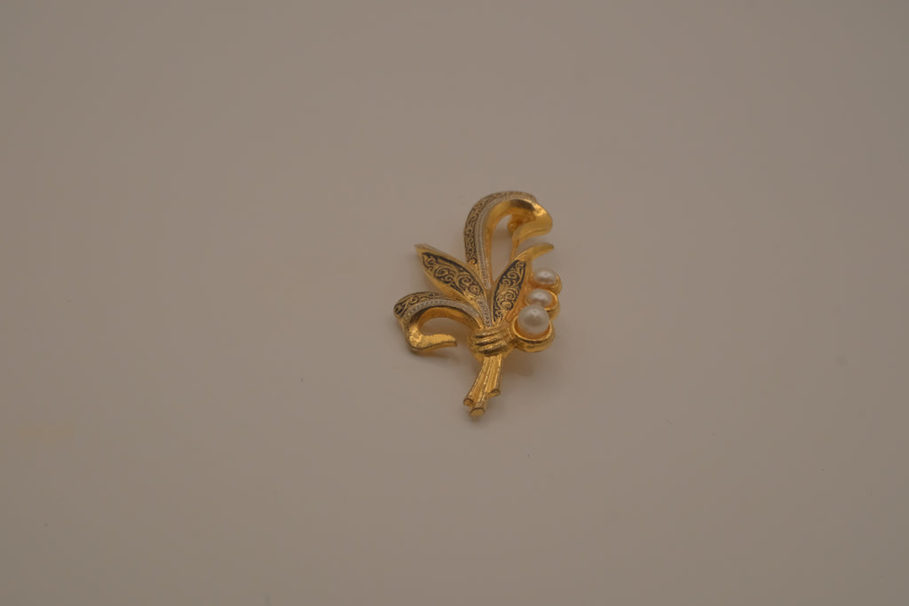 Vintage Damascene Gold and Silver floral spray brooch