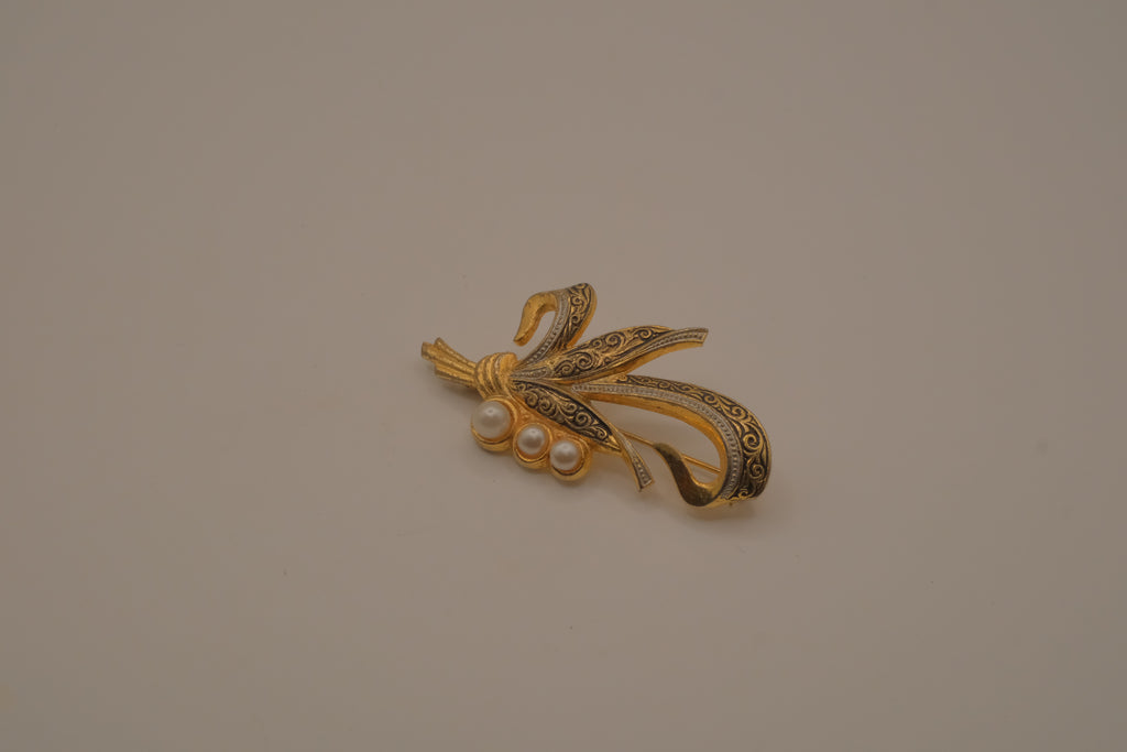 Vintage Damascene Gold and Silver floral spray brooch