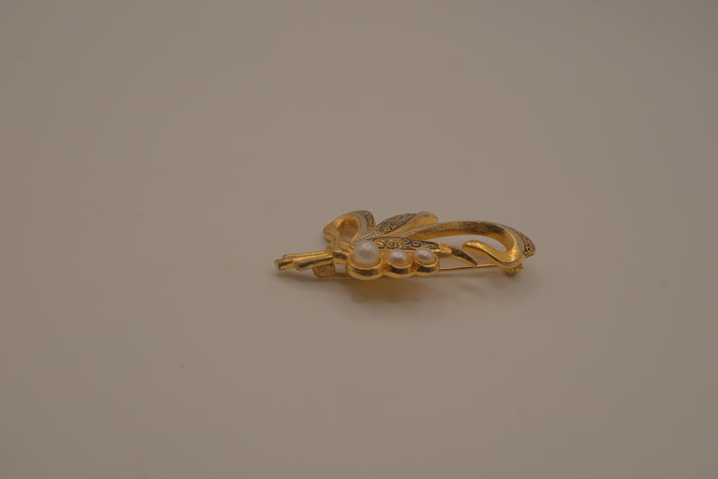 Vintage Damascene Gold and Silver floral spray brooch