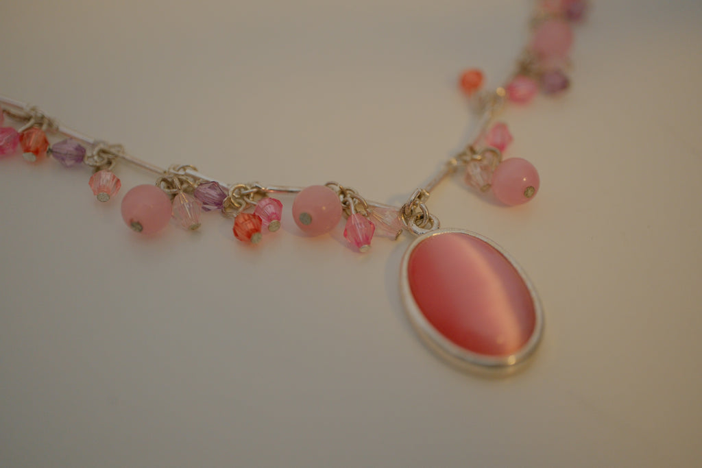 Pink beaded silver Necklace