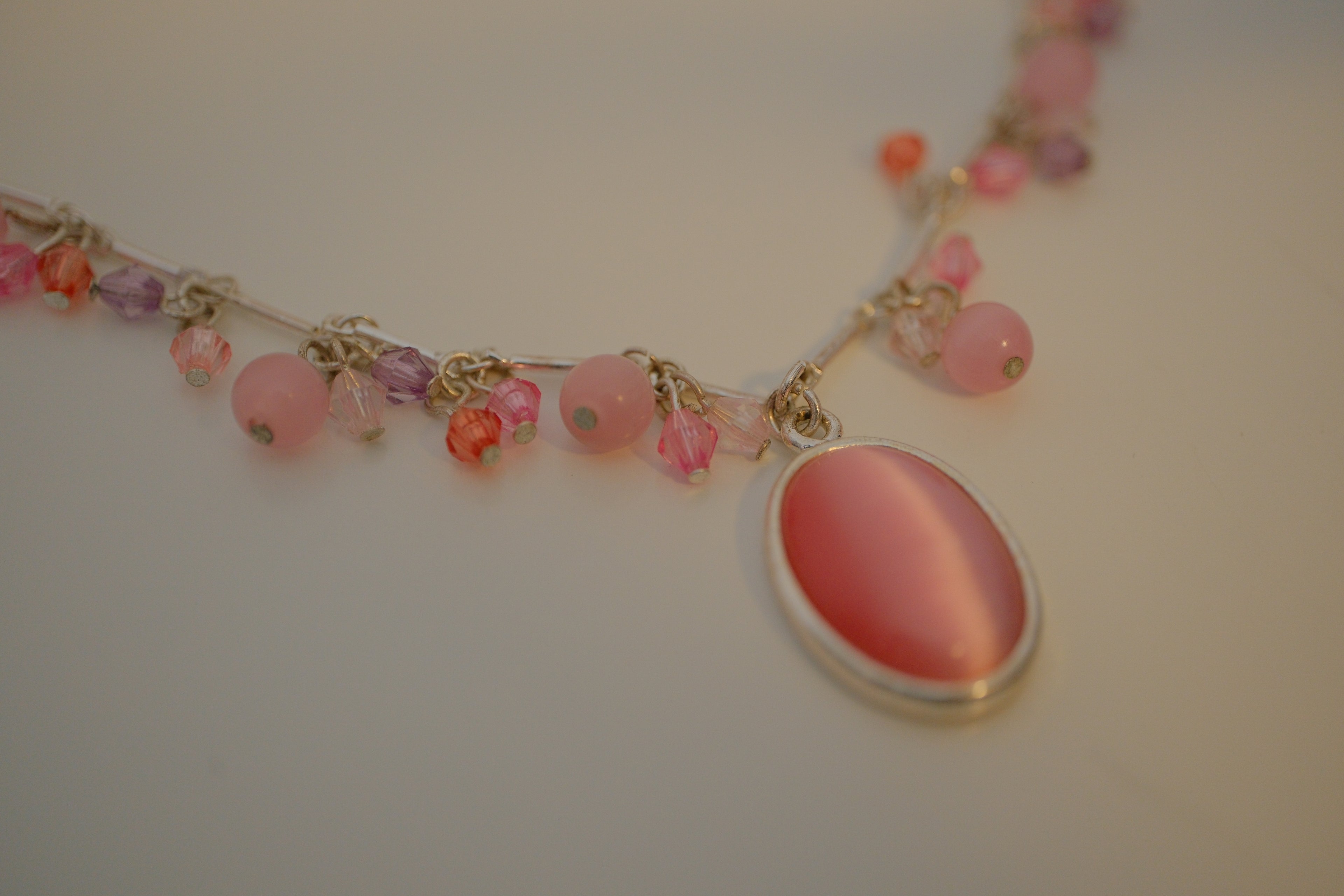 Pink beaded silver Necklace