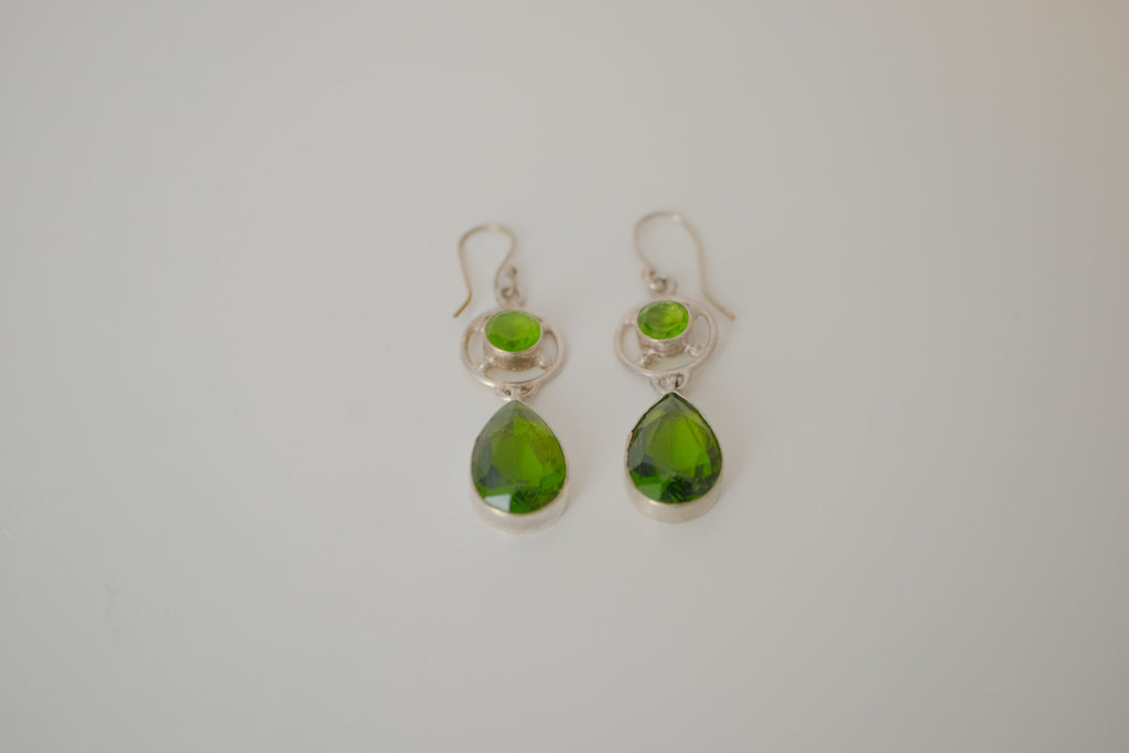 Peridot drop earrings set in sterling silver