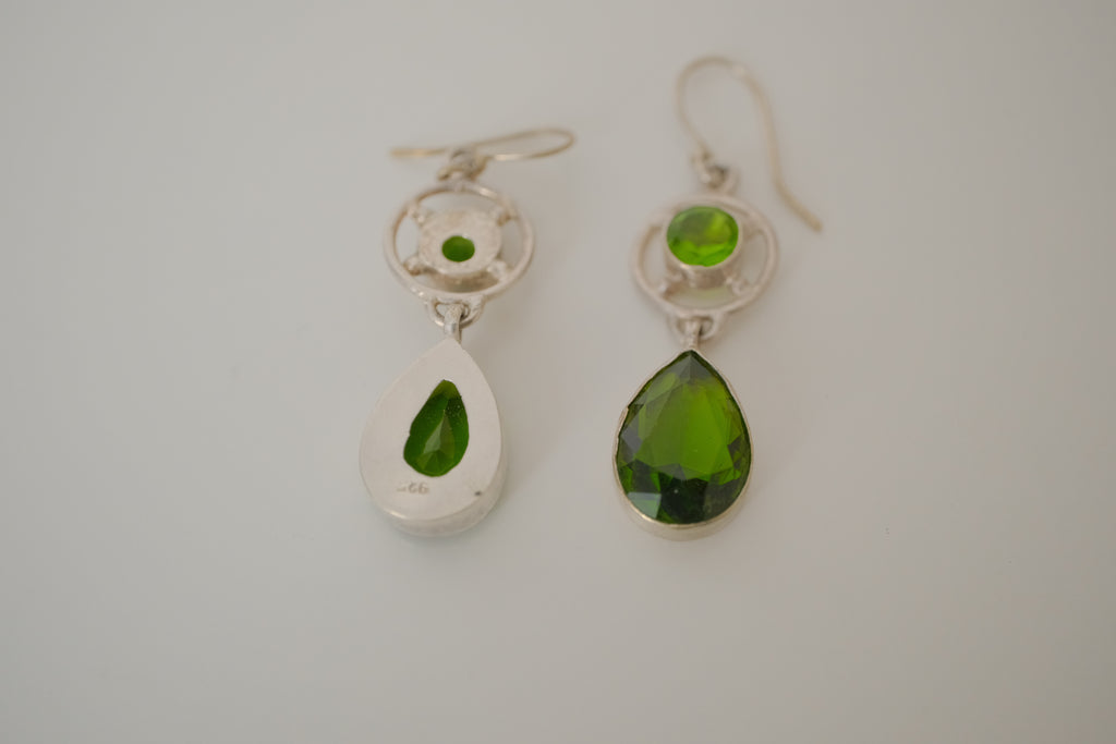 Peridot drop earrings set in sterling silver