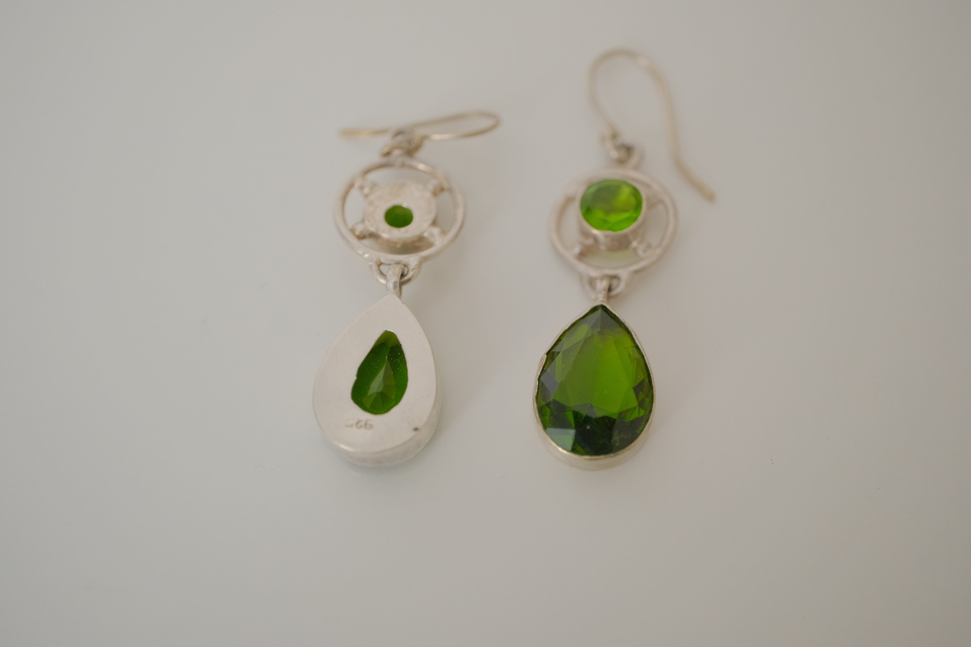 Peridot drop earrings set in sterling silver