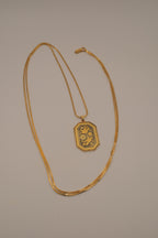 Vintage Octagonal frame with Birds and Geometric pattern Damascene pendant necklace
