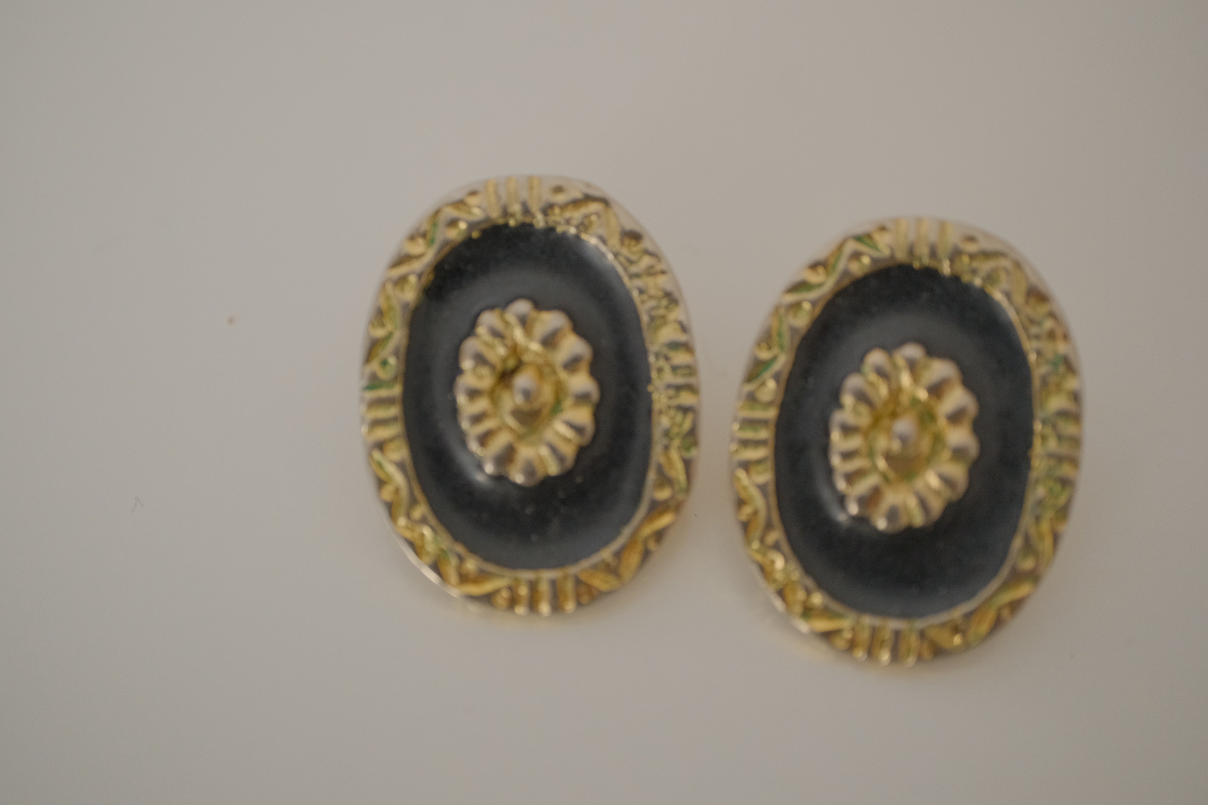 Vintage black and gold oval clip-on earrings