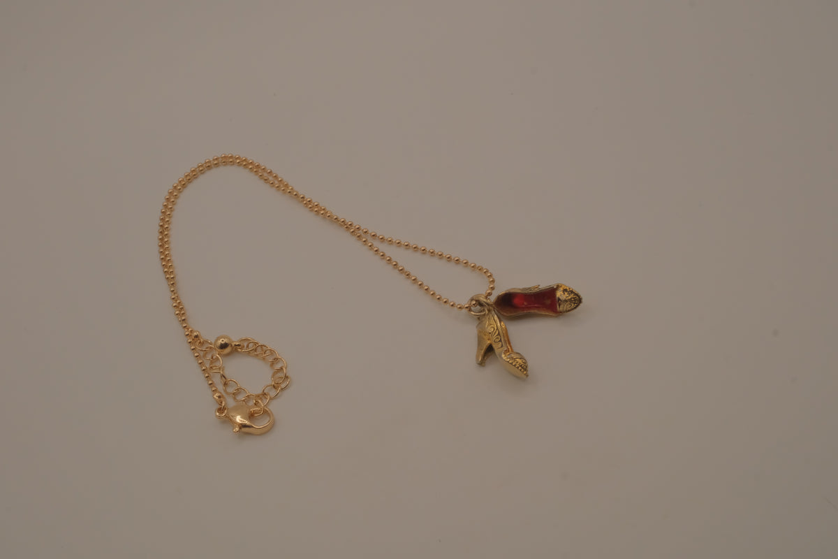 Vintage High heels stiletto Damascene pendant necklace