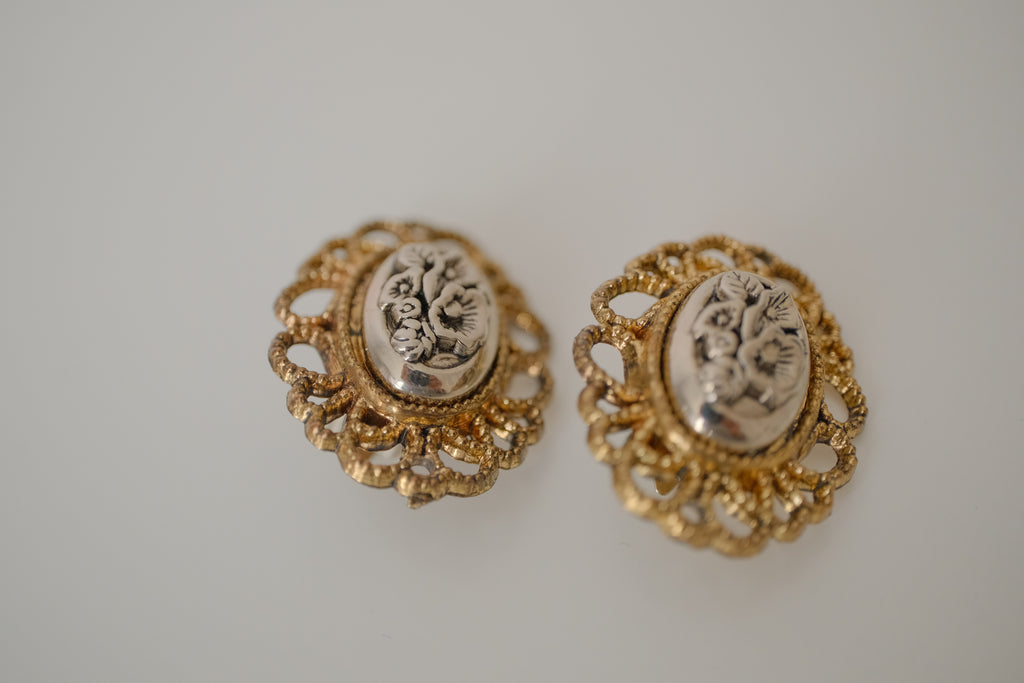 Vintage gold-tone filigree clip-on earrings