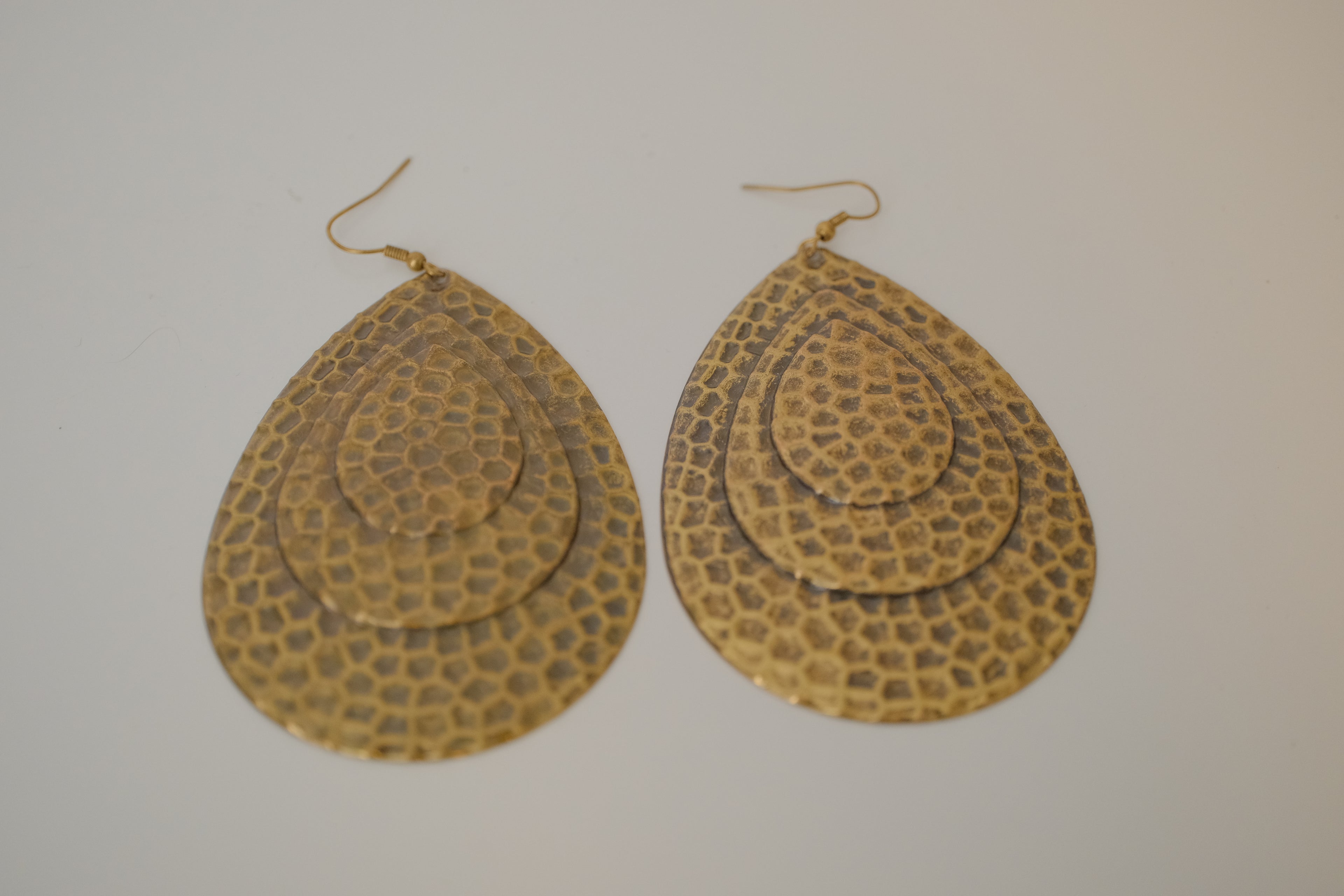 Hammered brass teardrop earrings