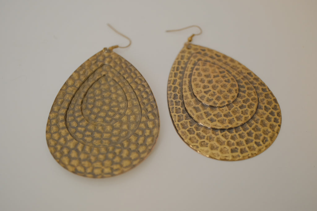 Hammered brass teardrop earrings