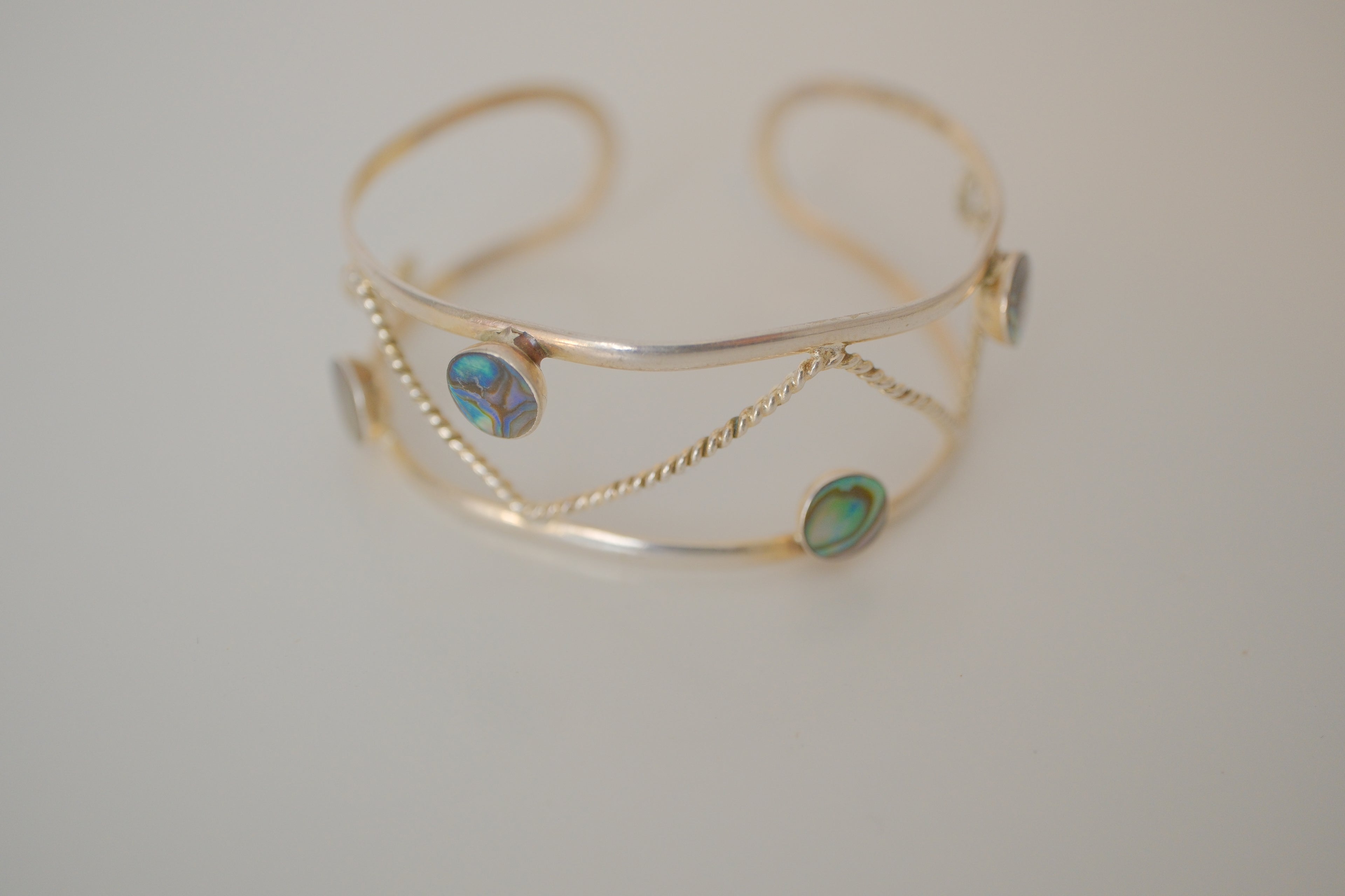 Vintage sterling silver abalone shell inlays cuff bracelet&nbsp;