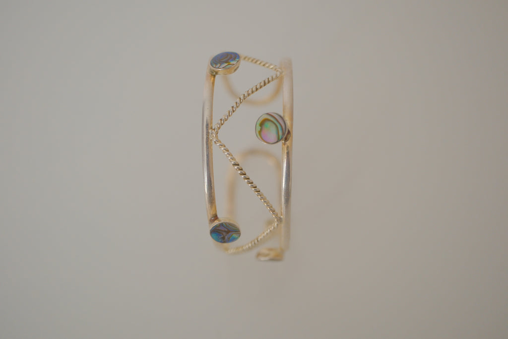 Vintage sterling silver abalone shell inlays cuff bracelet&nbsp;
