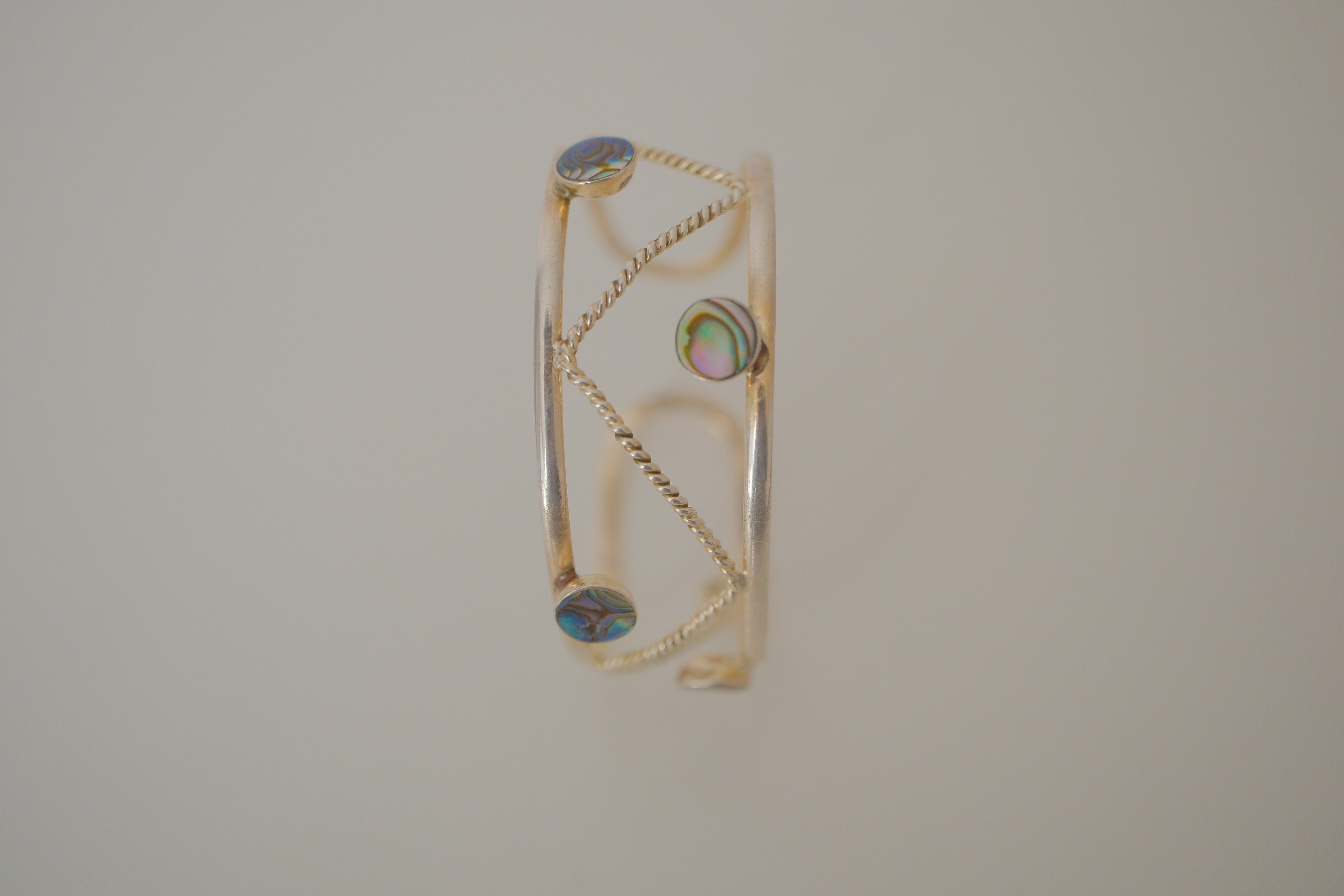 Vintage sterling silver abalone shell inlays cuff bracelet&nbsp;