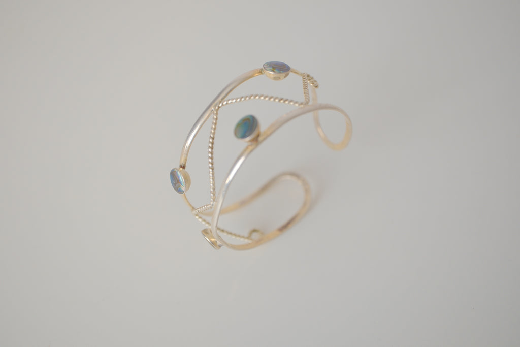 Vintage sterling silver abalone shell inlays cuff bracelet&nbsp;