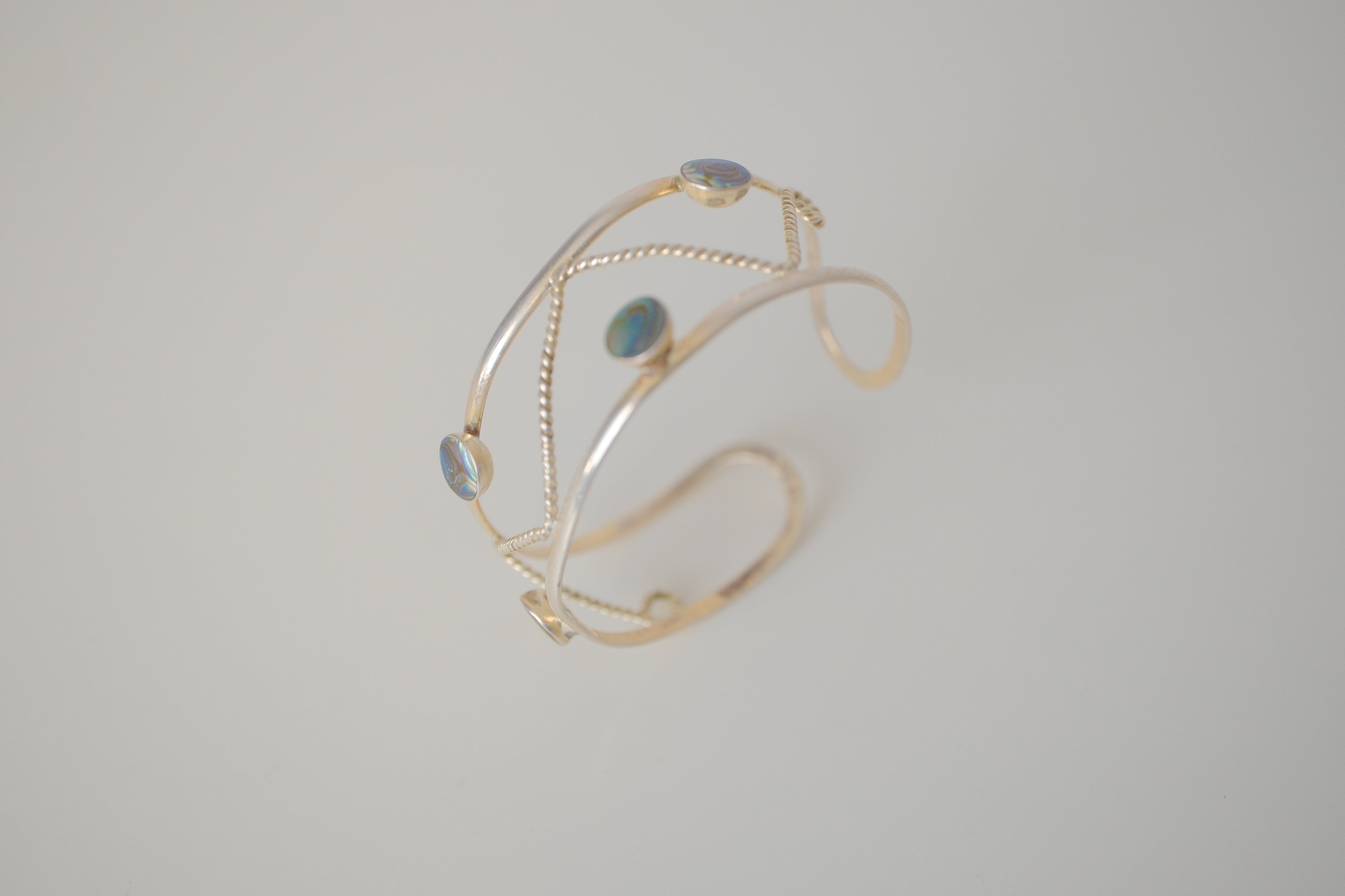 Vintage sterling silver abalone shell inlays cuff bracelet&nbsp;