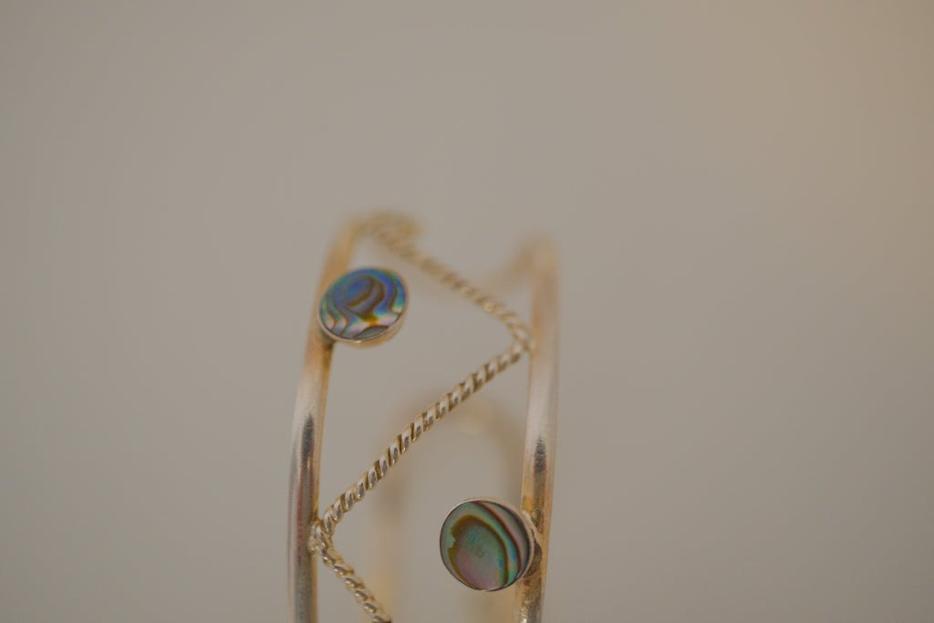 Vintage sterling silver abalone shell inlays cuff bracelet&nbsp;