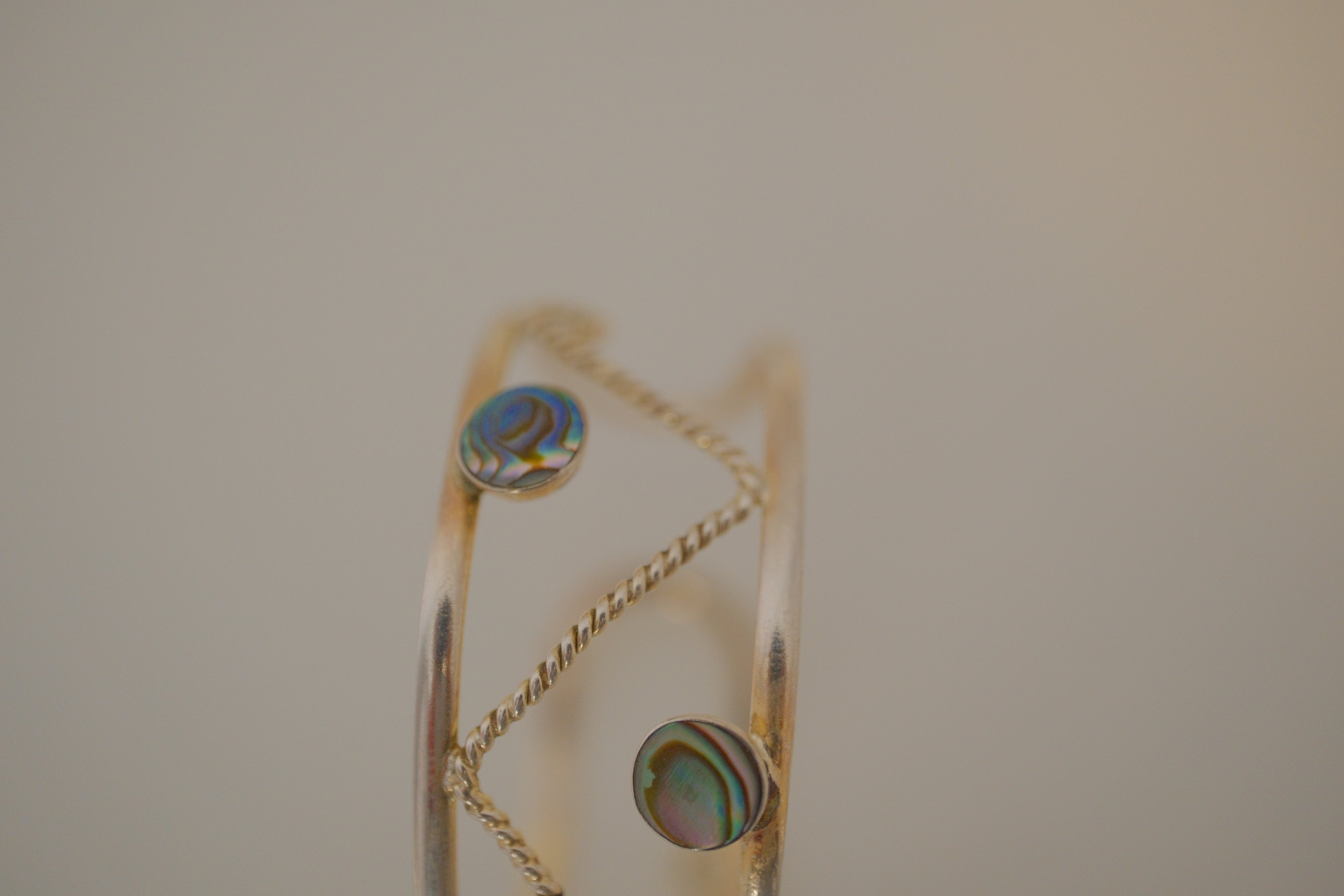 Vintage sterling silver abalone shell inlays cuff bracelet&nbsp;