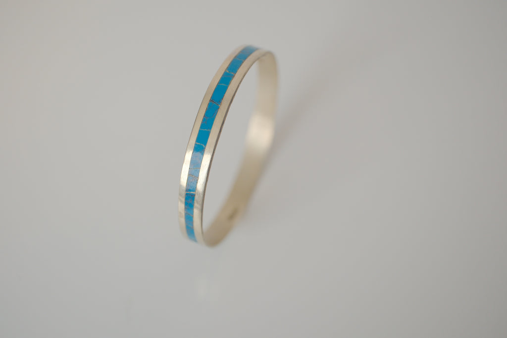 Vintage Sterling silver Turquoise inlay bangle bracelet