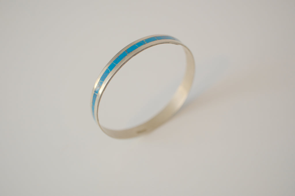 Vintage Sterling silver Turquoise inlay bangle bracelet