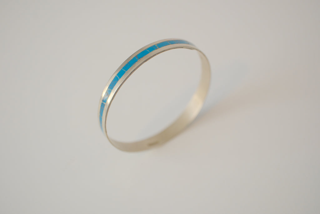 Vintage Sterling silver Turquoise inlay bangle bracelet