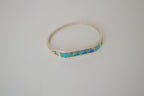 Vintage Sterling silver Abalone and Turquoise inlay hinged bracelet