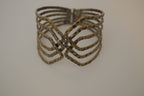 Vintage Large Bronze Hammered Metal Criss Cross Bracelet