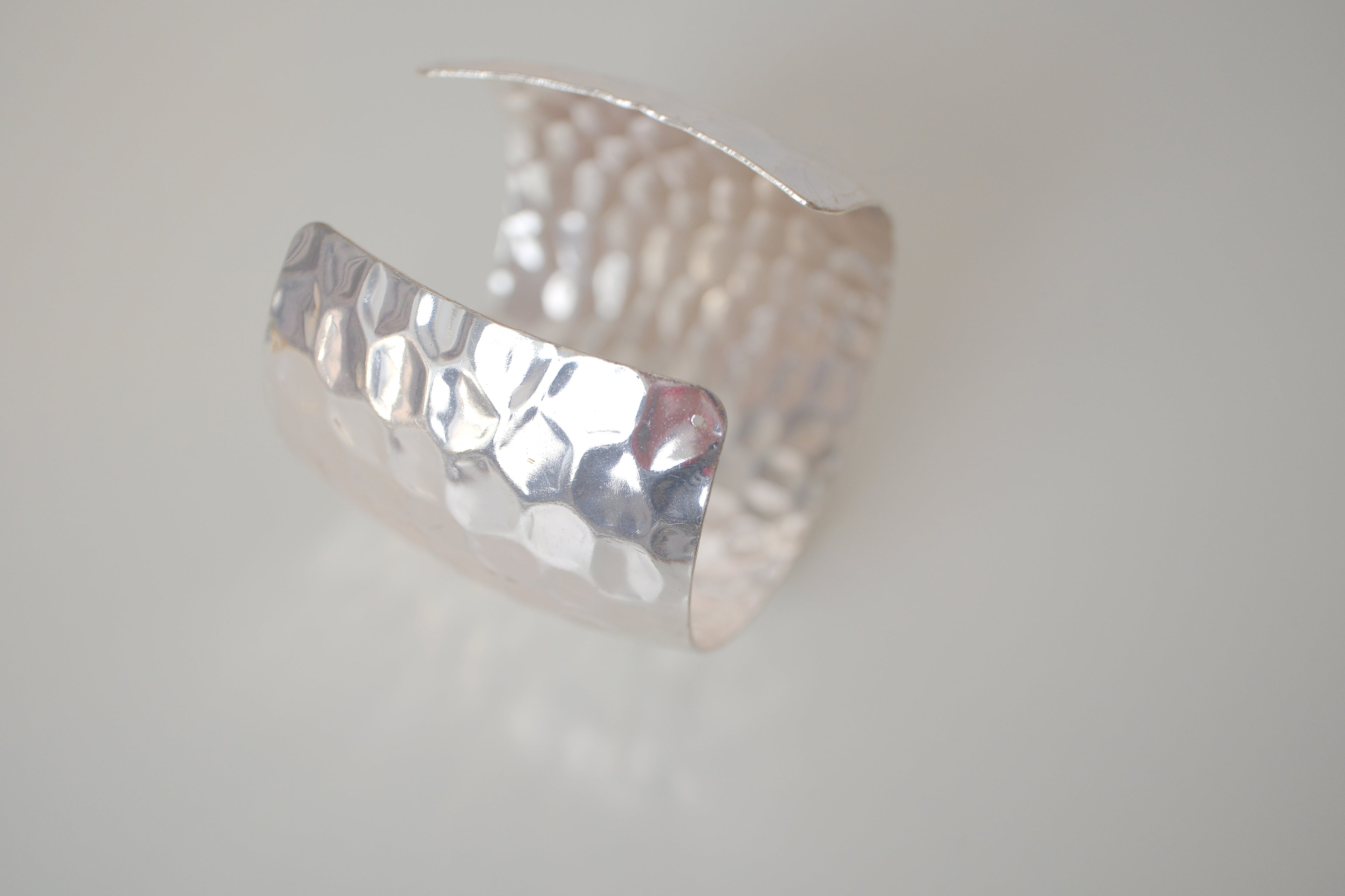 Wide hammered silver cuff bracelet