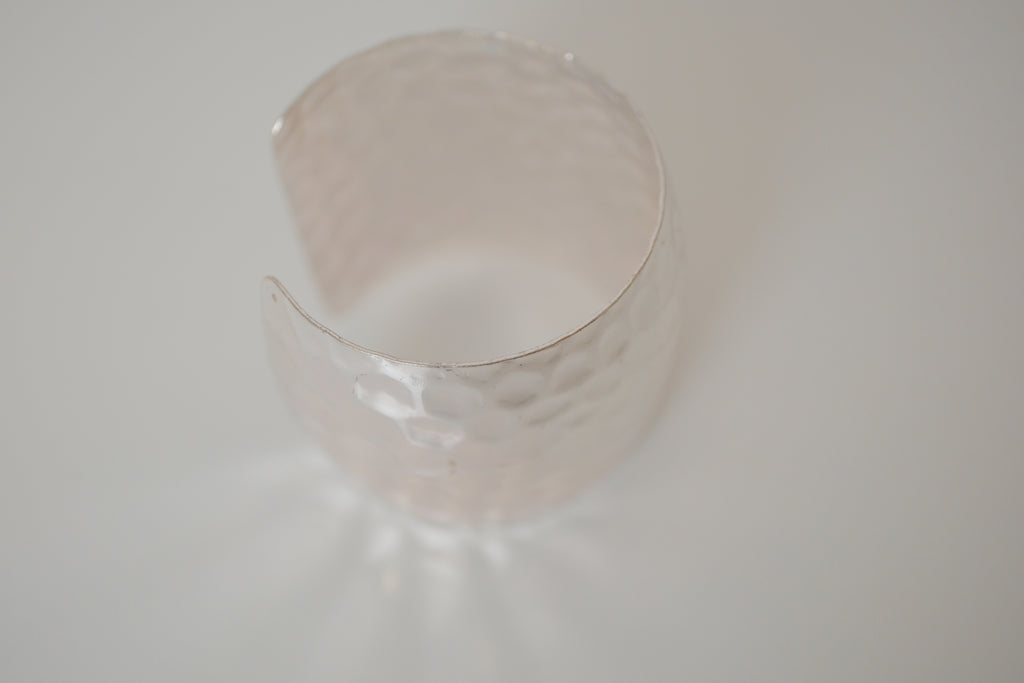 Wide hammered silver cuff bracelet