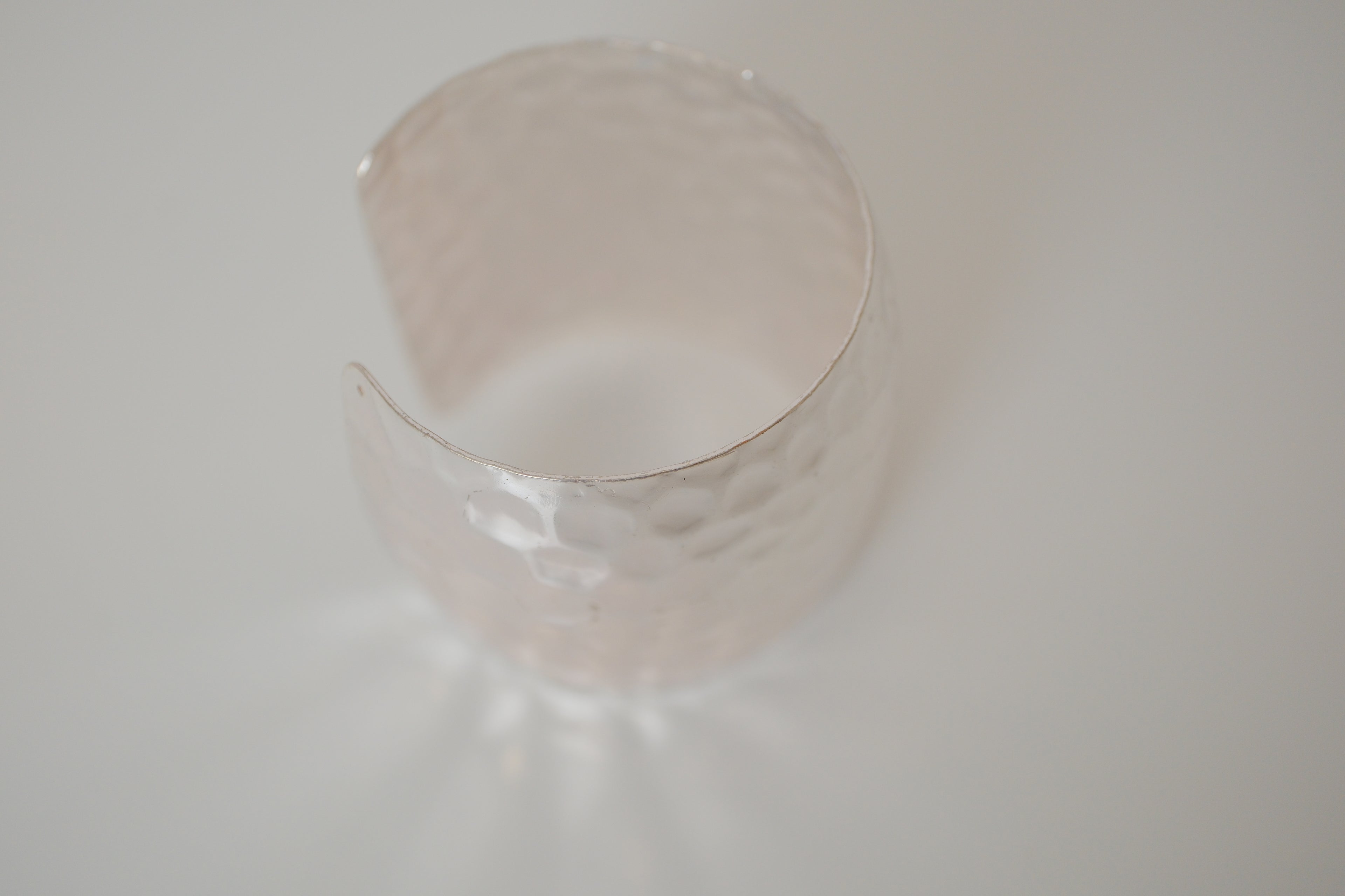 Wide hammered silver cuff bracelet