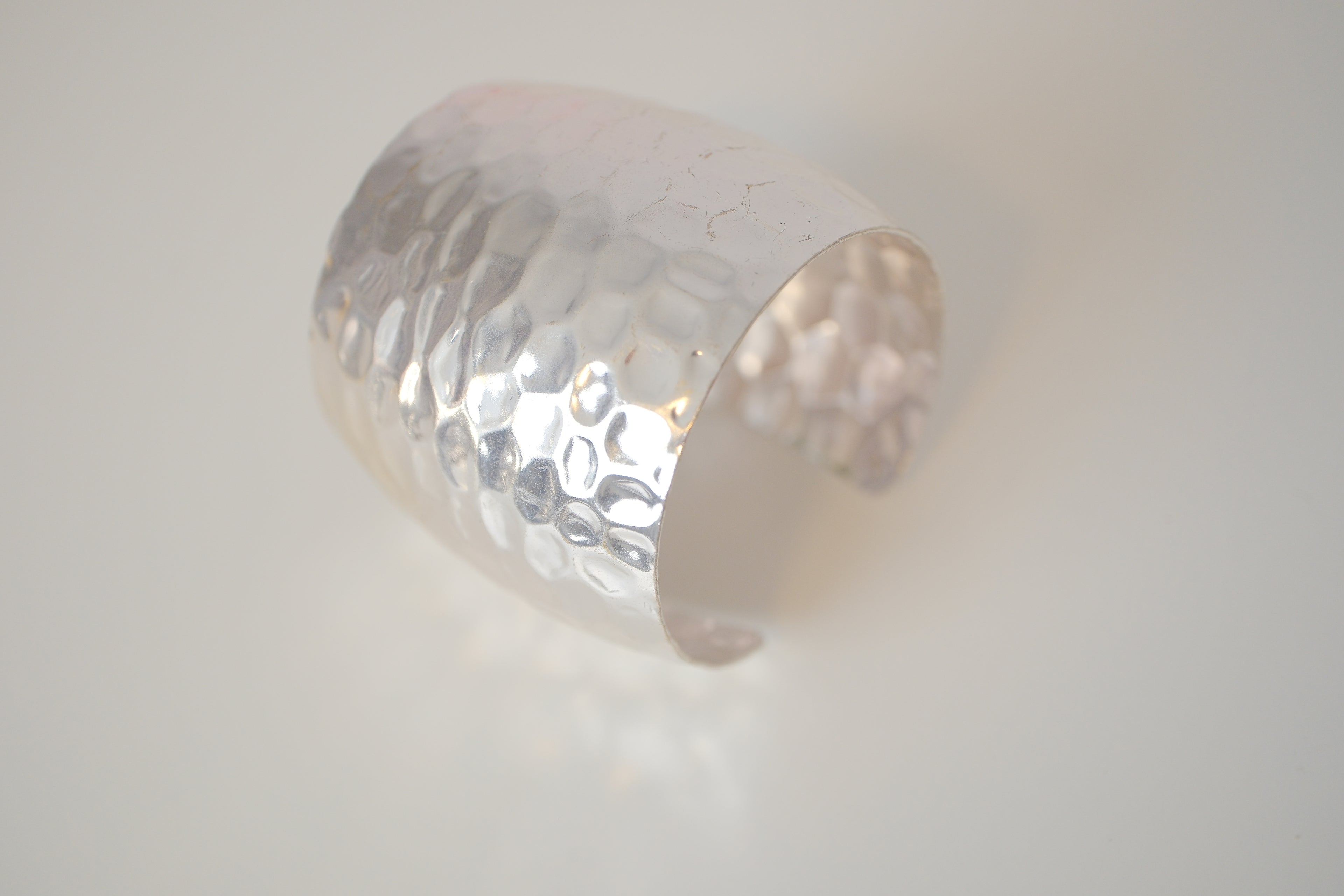 Wide hammered silver cuff bracelet