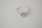 Silver tone iridescent stone ring