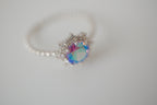 Silver tone iridescent stone ring