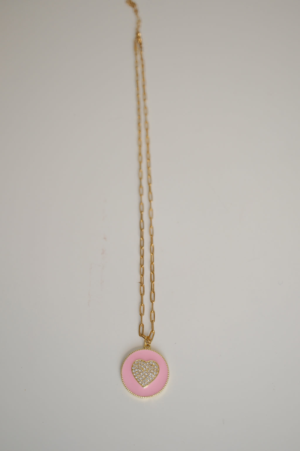 Sterling silver Pink enamel and pavé heart pendant necklace