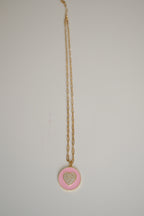 Sterling silver Pink enamel and pavé heart pendant necklace