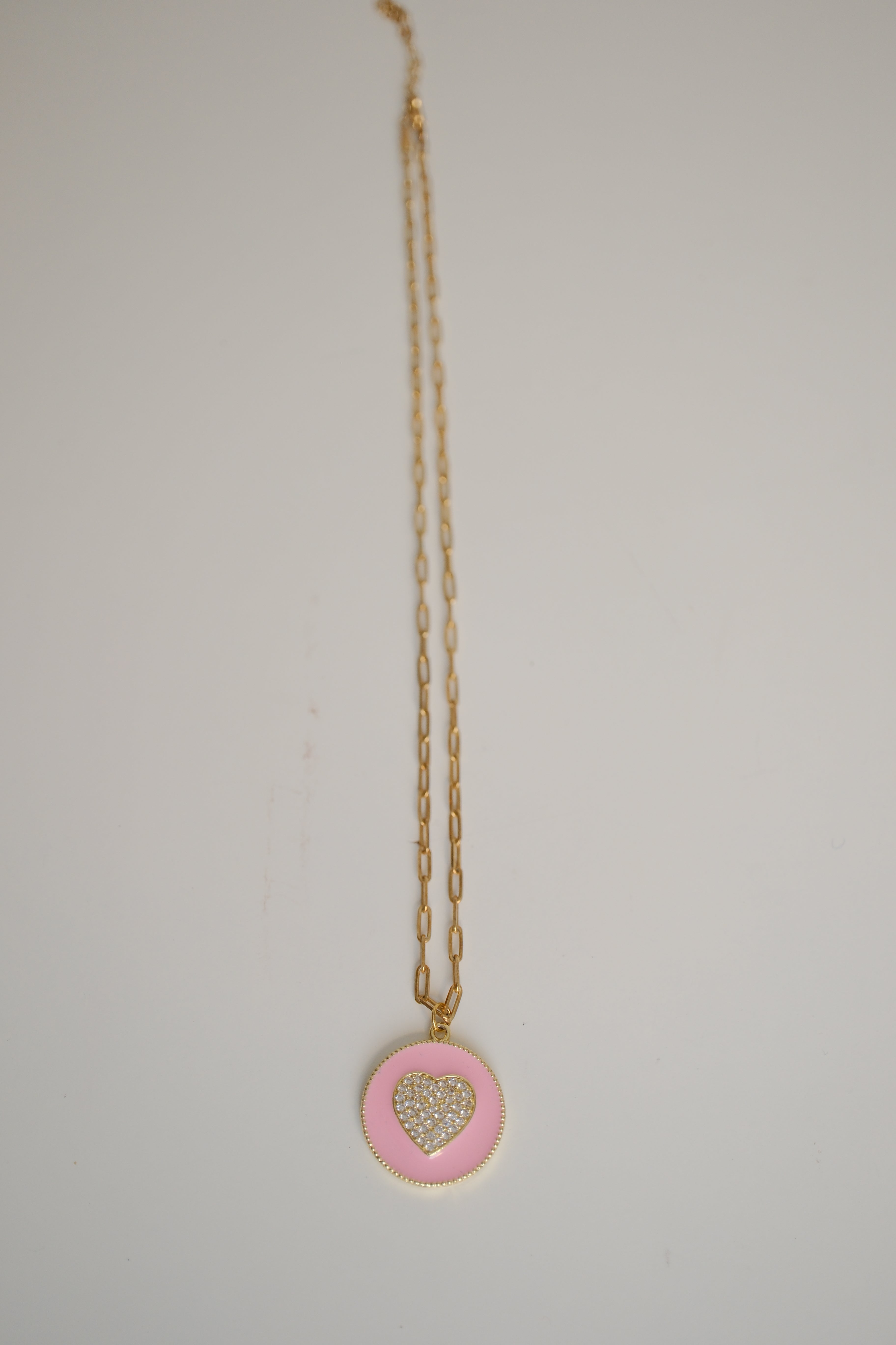 Sterling silver Pink enamel and pavé heart pendant necklace