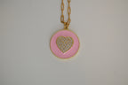 Sterling silver Pink enamel and pavé heart pendant necklace