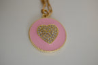 Sterling silver Pink enamel and pavé heart pendant necklace